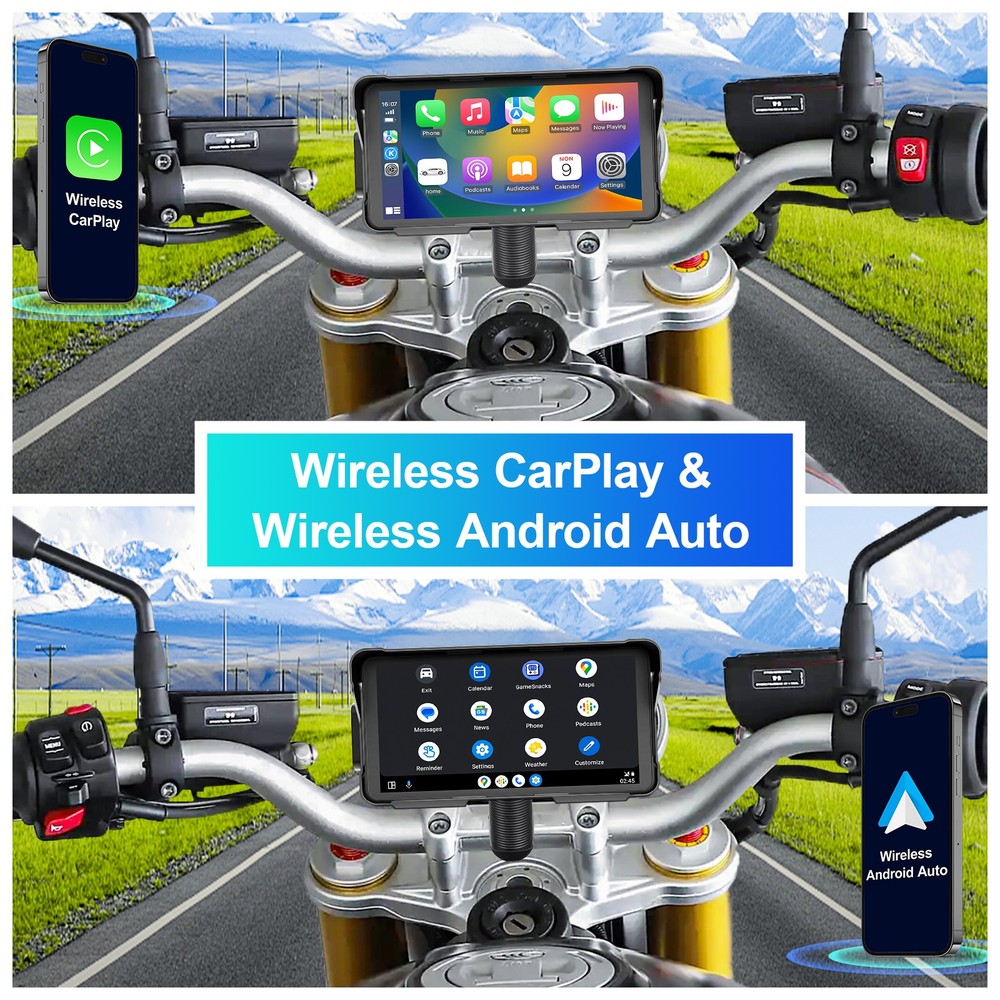 5.5" Motorcycle Dash Cam System Wireless Carplay Android Auto TPMS Waterproof