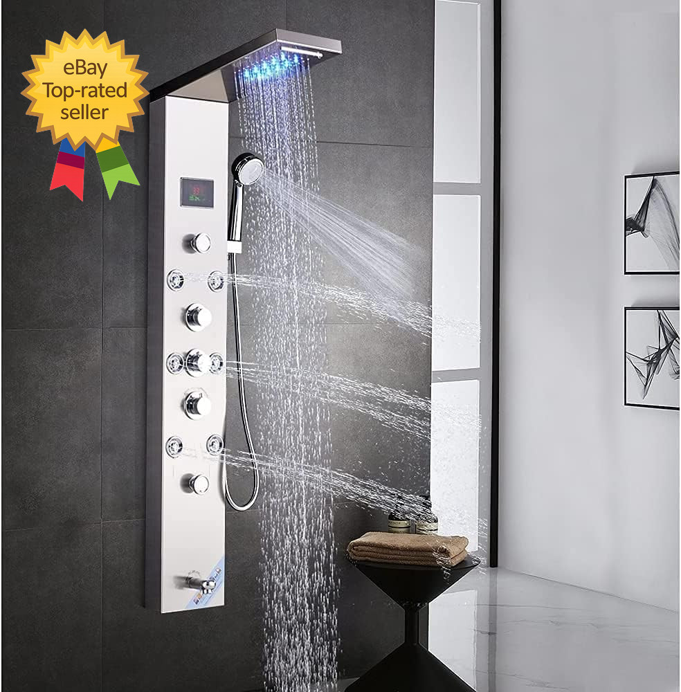 Contemporary Shower Panel Tower System Stainless Steel 6 Function LED Shower