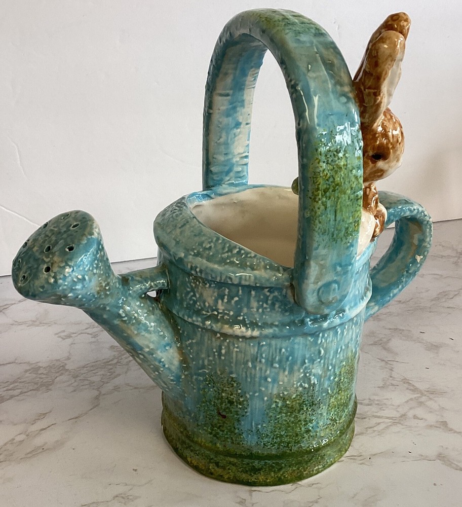 Ceramic Watering Can With Peeping Bunny In Excellent Condition.