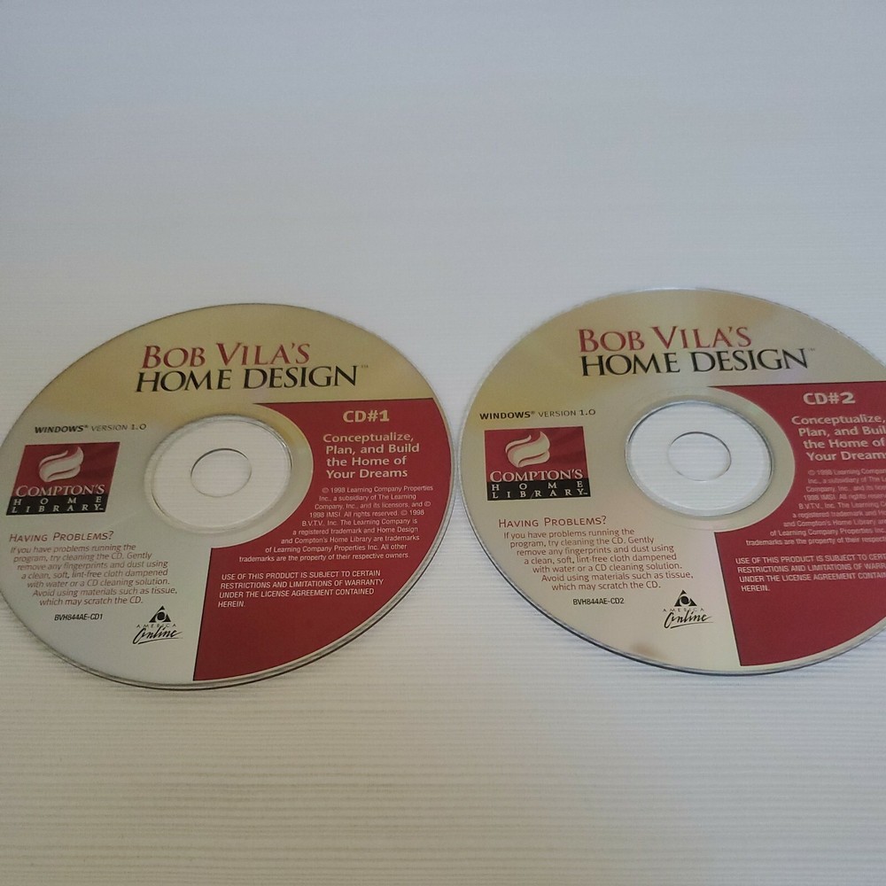 Bob Vila's Home Design - Windows Version 1.0 (PC, 1998, Compton's, 2-Disc)
