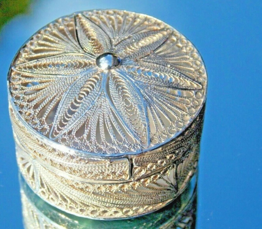 French Antique Victorian Filigree Solid Silver Snuff Box -Pomander Box