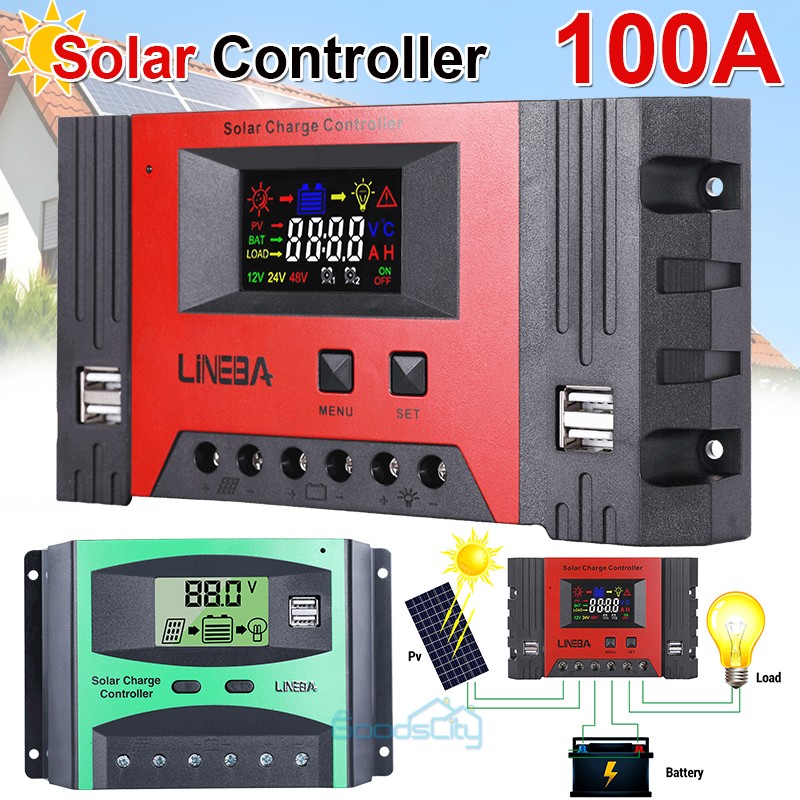 100A Solar Panel Regulator Charge Controller LCD Auto Focus Tracking 12/24V USB