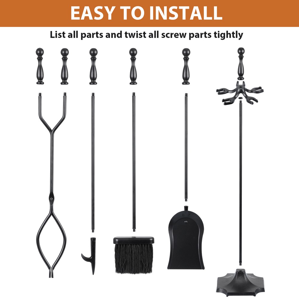 Fireplace Tools Set 5PCS 30.7"H Wrought Iron Fireside Large Fire Place Tool Sets