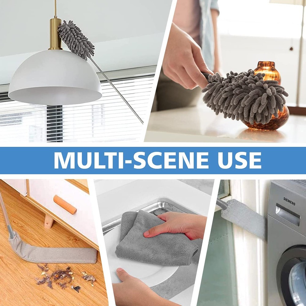 Microfiber Duster Kit for High Ceiling (6pcs), Extendable Dusters for Cleanin...
