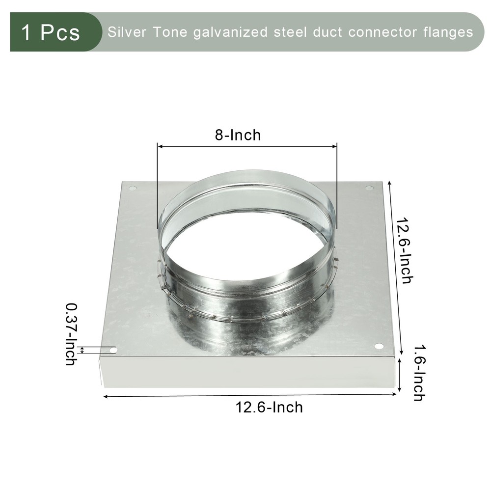 8" Square Galvanized Duct Connector Flange, Silver Tone