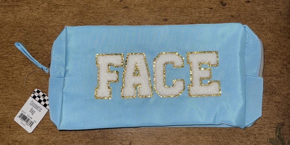 NWT Patch Cosmetic Bag Pouch Face Blue