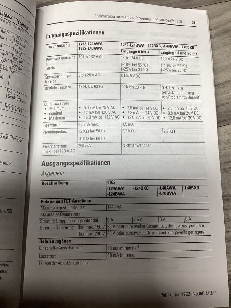 ALLEN BRADLEY MICROLOGIX 1200 PROGRAMMABLE CONTROLLER MANUAL #120N65