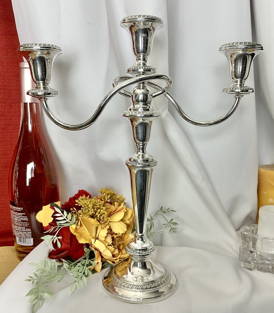 Sterling Silver Crown Candelabras Silver Candle Holders 15” Candlesticks Pair ~