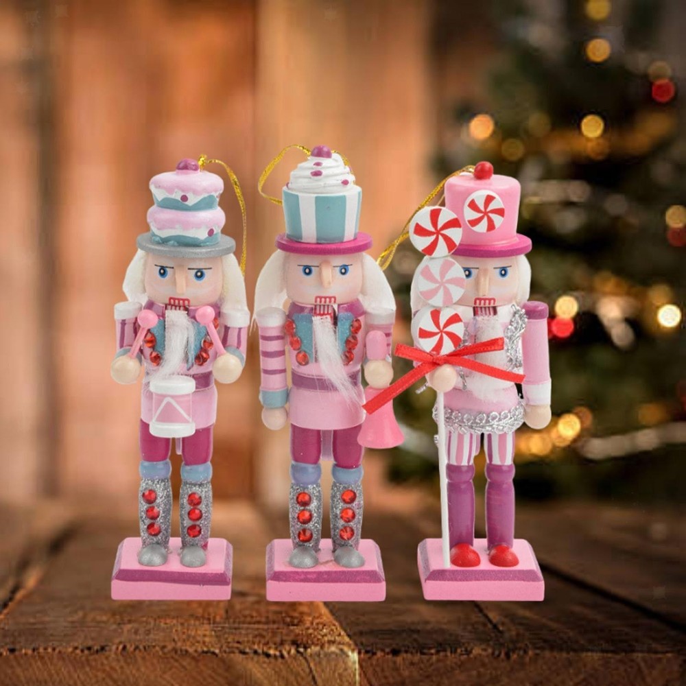 3 Pieces Wooden Nutcracker Christmas Tree Decoration Mini Nutcracker Figurine