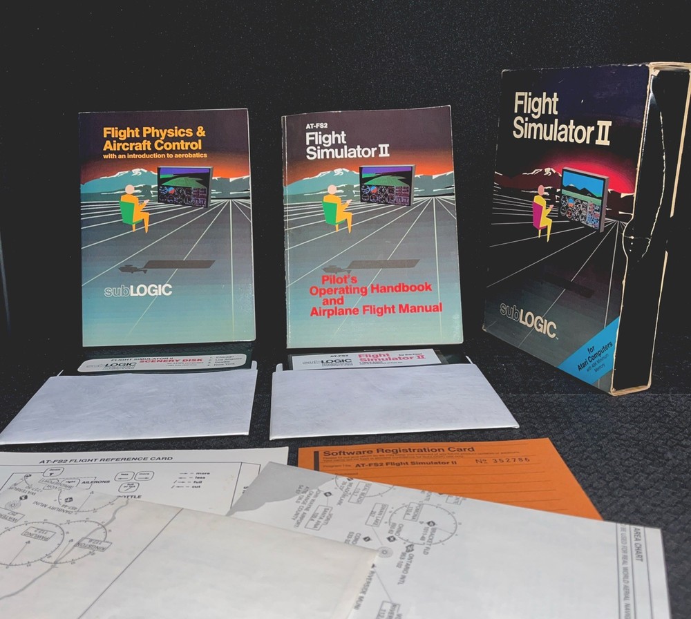 Flight Simulator II subLOGIC for ATARI computer - complete SET box manual 2 disk