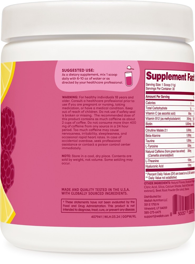 Wellah Get-Going Pre-Workout Drink Mix (Raspberry Lemonade)