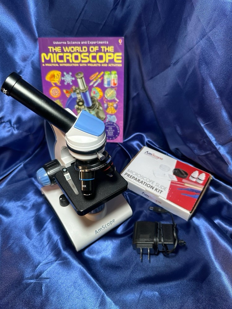 AmScope M50 Style Student Compound Microscope (40X - 1000X Mag) Slide Kit/manual