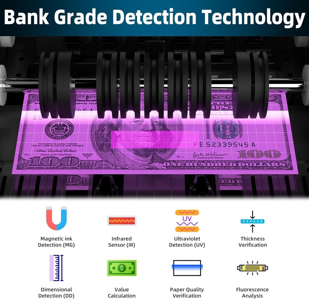 Money Counter Machine with 3.7" LCD & Advanced Counterfeit Detection