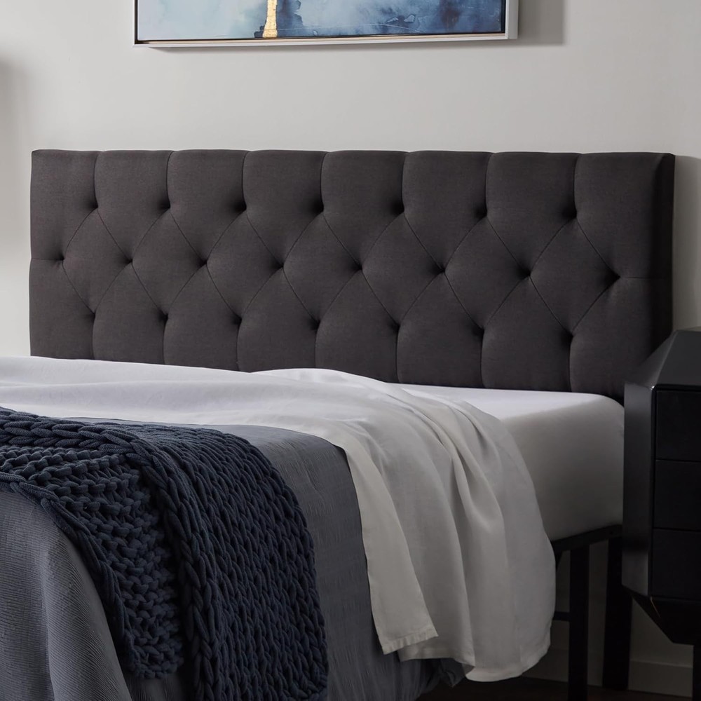 Queen Charcoal Diamond Tufted Headboard - Adjustable Padded Polyester - Easy ...