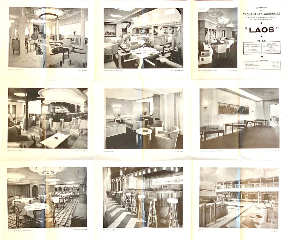 Messageries Maritimes LAOS Color-Coded Deck Plan w/ Large Interior Photos
