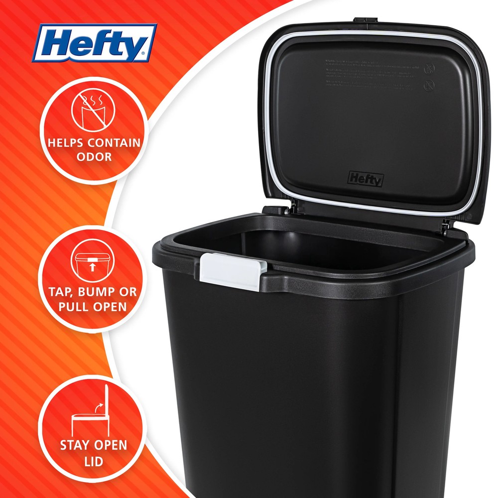 Hefty Kitchen Trash Can, 13 Gallon Plastic Odor Block Touch Top Garbage Bin