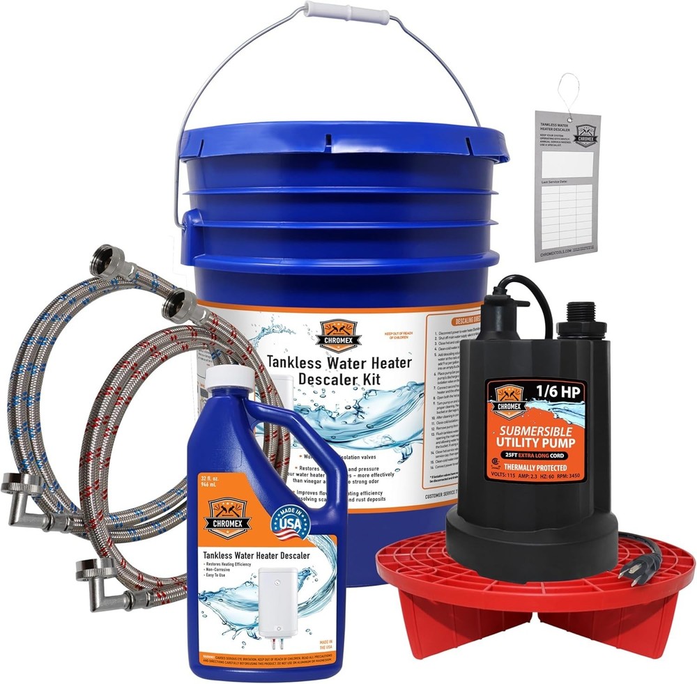 Chromex Tankless Water Heater Flush Kit with Certified Liquid Descaling Solution