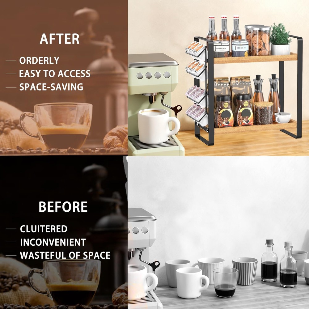 Coffee Station Organizer for Counter,Condiment Storage Caddy for Kitchen,2 Ti...