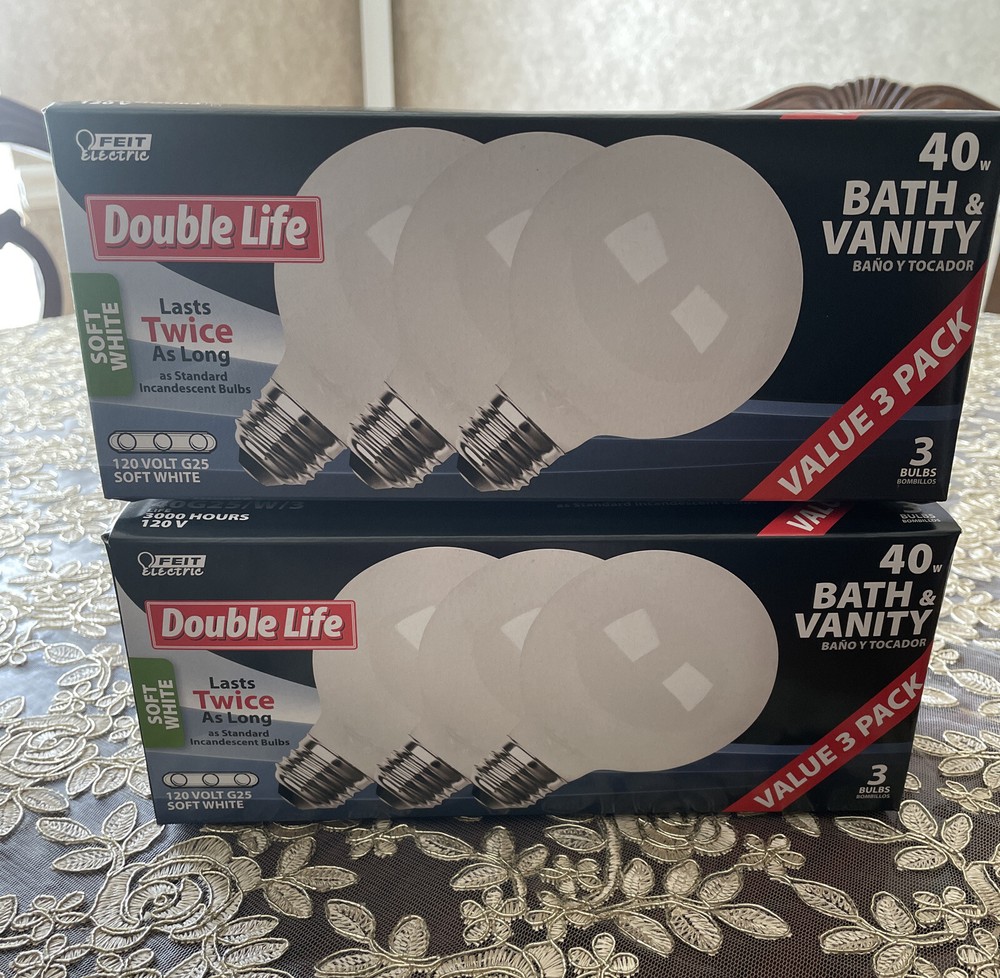 2 Packs Feit ELECTRIC 40-Watt G25 120v Soft White Light 6 bulbs  , Bath & vanity