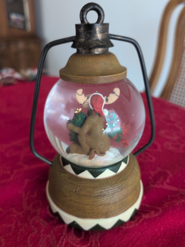 Moose With Christmas Tree Musical Snow Globe
