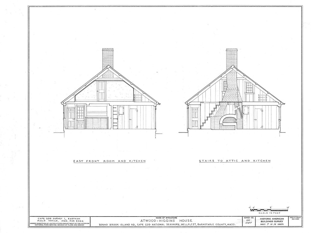 Cape Cod colonial house, 3 bedroom floor plan, architectural drawings & details