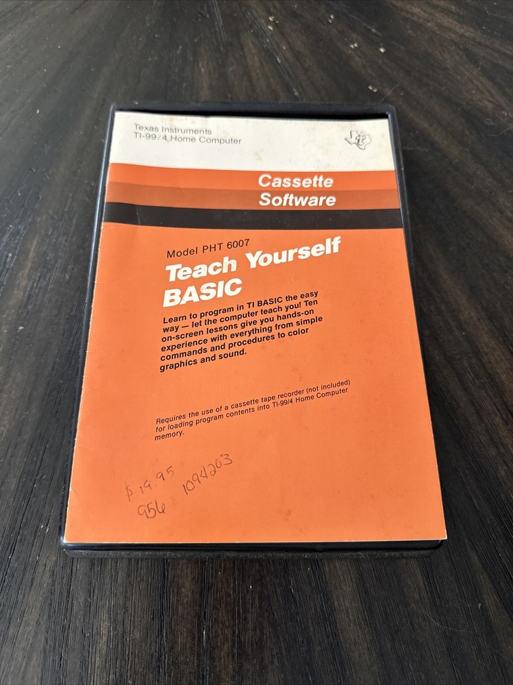 Texas Instruments Cassette Software Model PHT 6007 Teach Yourself Basic Manual &