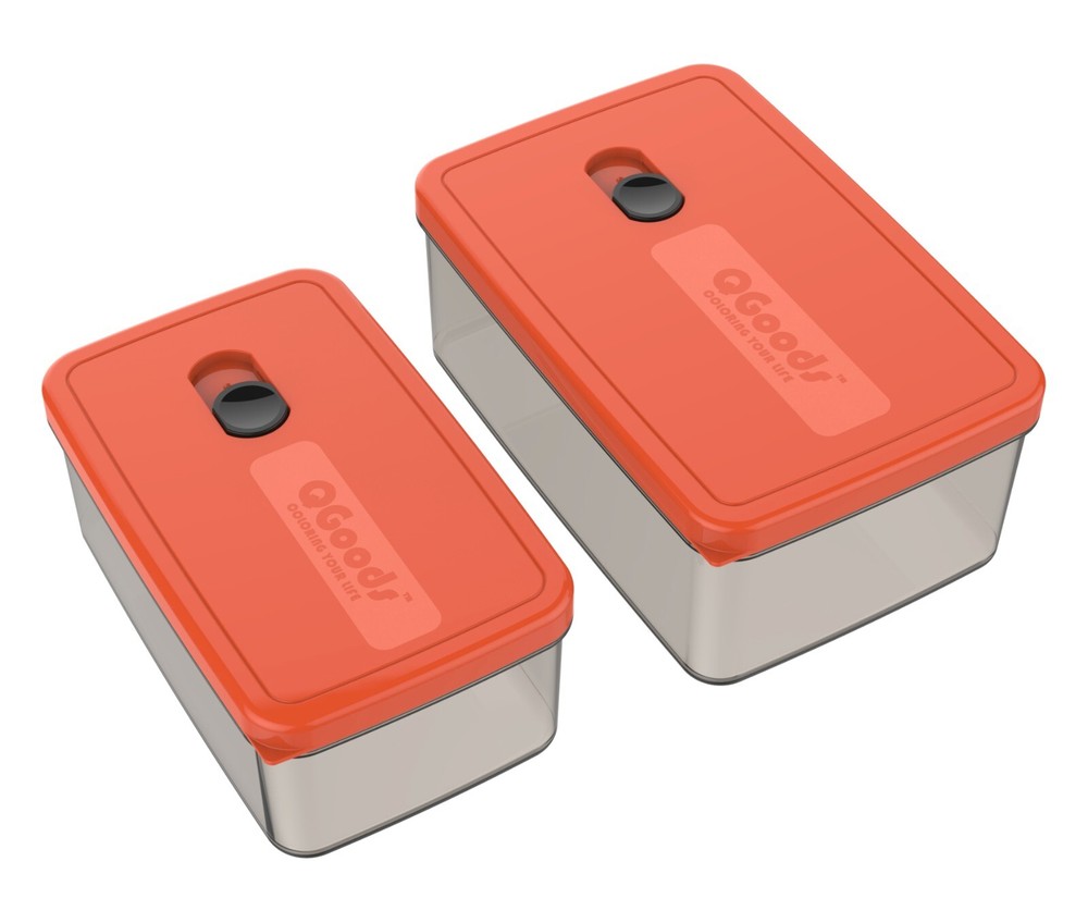 Set of 2 Rectangular Plastic Container w/ Lid 68 & 40 oz Red/Black Sliding Vent