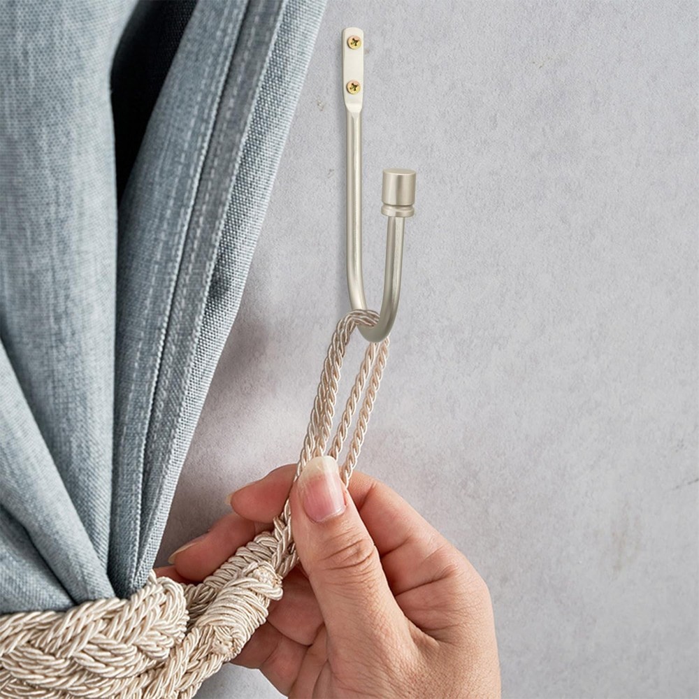 2 Pack Curtain Holdbacks - Silver, Decorative Drapery Wall Hooks with Hardwar...