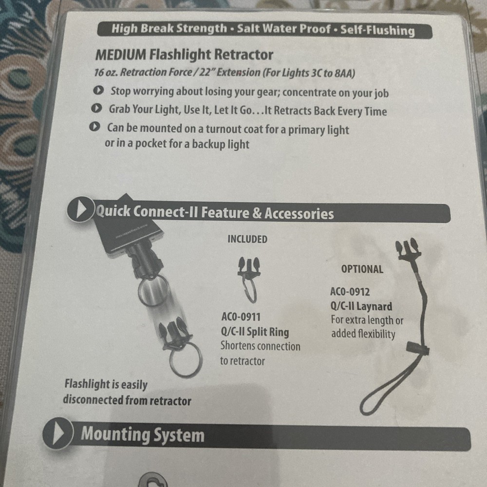 Gear Keeper Medium Fire Rescue Flashlight Retractor 3C-8AA