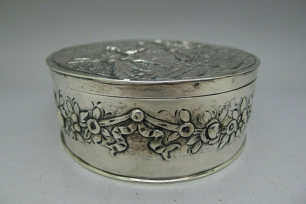 GERMAN SOLID 800 SILVER BOX HANAU GEORGE ROTH NICE SIZED COURTING SCENE W/ DOG