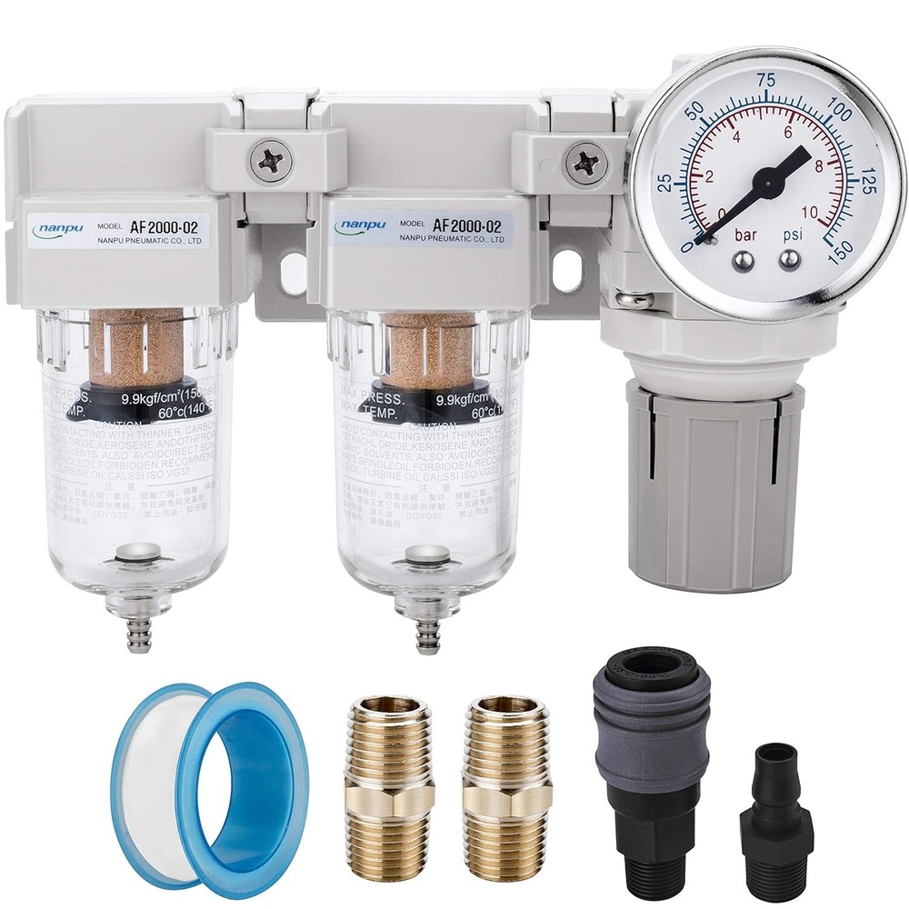 High-Filtration NPT Air Drying System - Double Filter, Regulator Combo