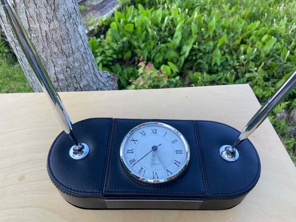 Leather Desk Clock & 2 Pens Engraved with your name & title