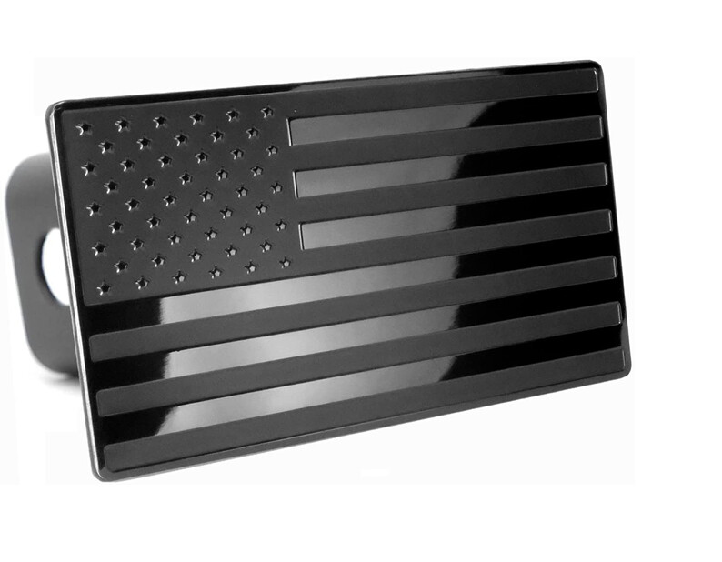 eVerHitch USA Black Flag Stainless Steel Emblem on Hitch Cover Fits 2" Receivers