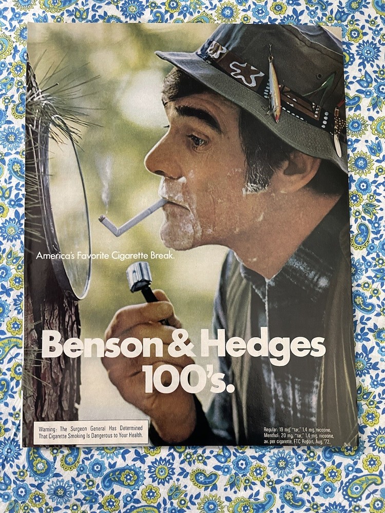 Benson & Hedges 100’s Cigarettes 1973 Print Ad Man Shaving