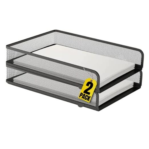 Desk Trays Stackable Letter Tray, Matte Black Wire Mesh Front-Load Paper Tray