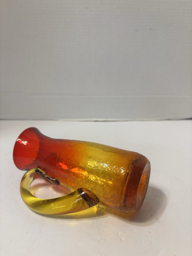 CRACKLE GLASS AMBERINA PITCHER 7 1/2"