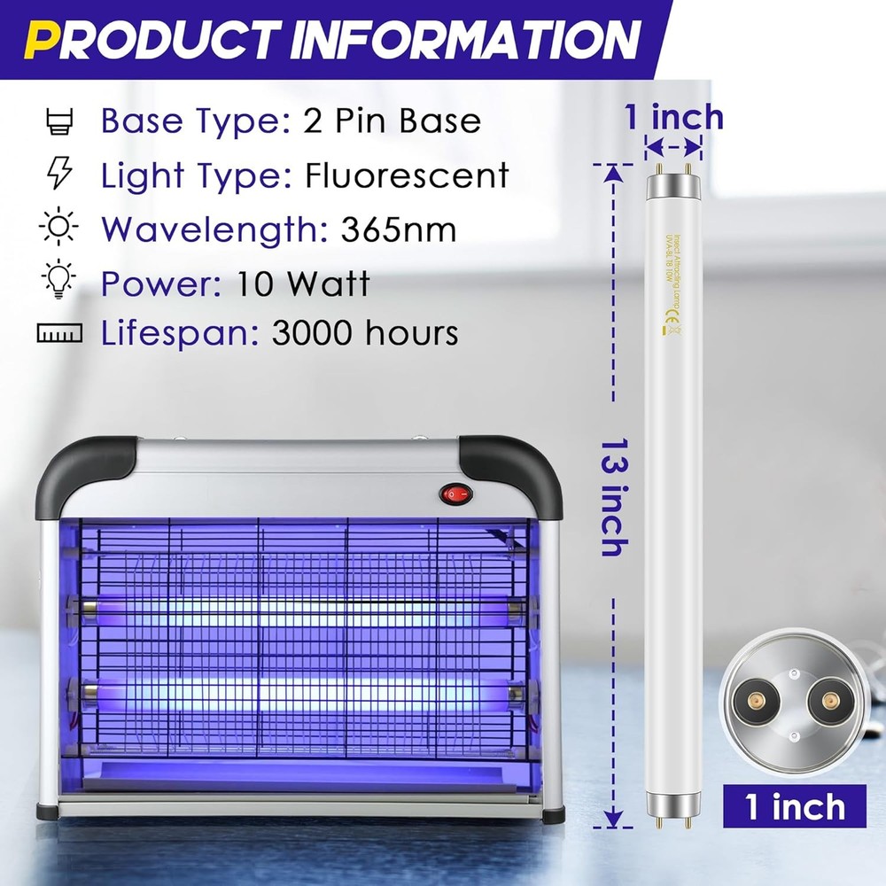 4 Pack Bug Zapper Replacement Light Bulbs 10W for 20W Indoor Bug Zapper, BL T8