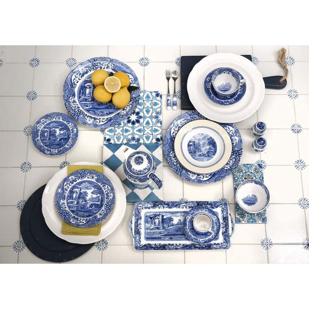 Spode Blue Italian Collection Brocato 12 Piece Dinnerware Set, Fine Earthenware