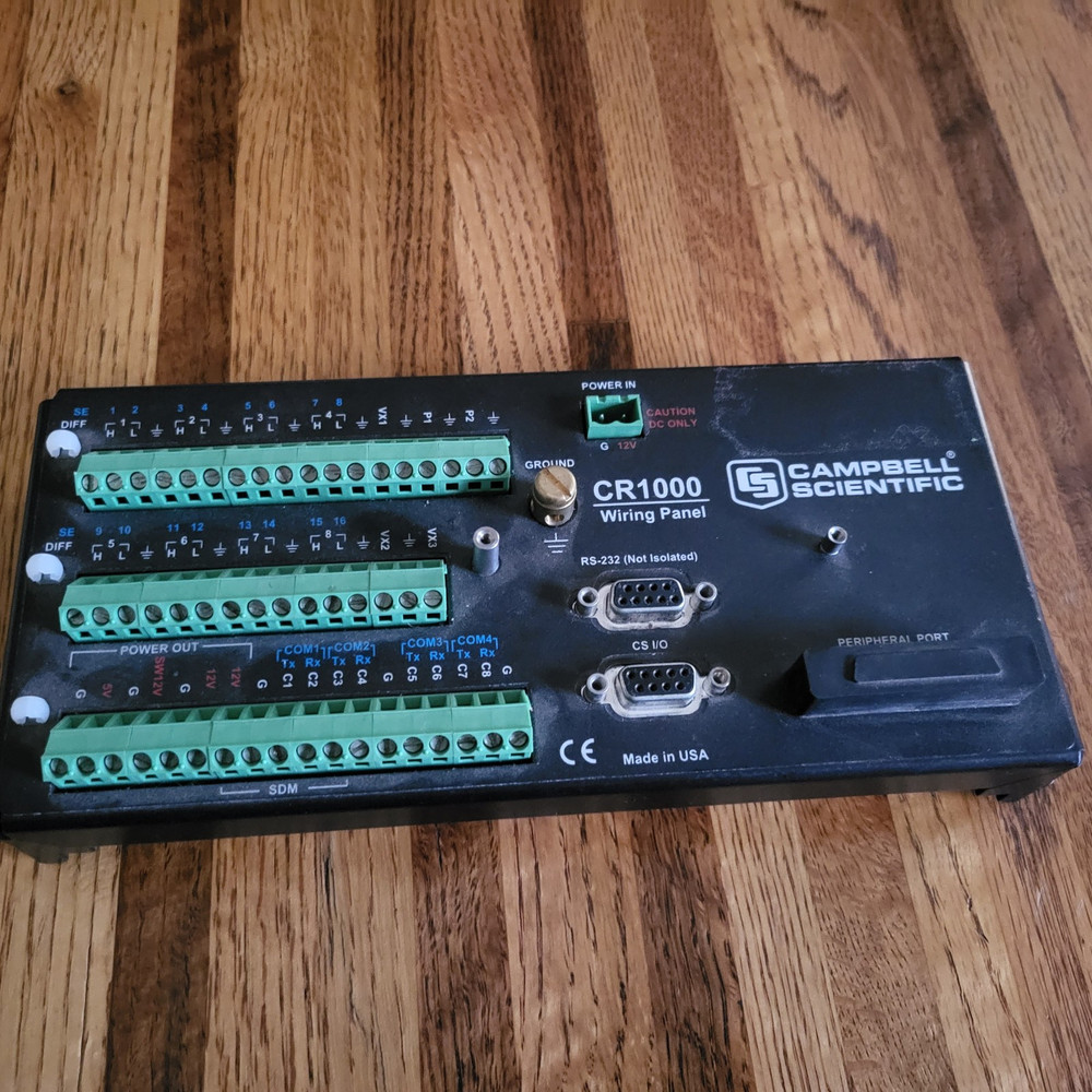 Campbell Scientific Model CR1000M data logger with wiring panel
