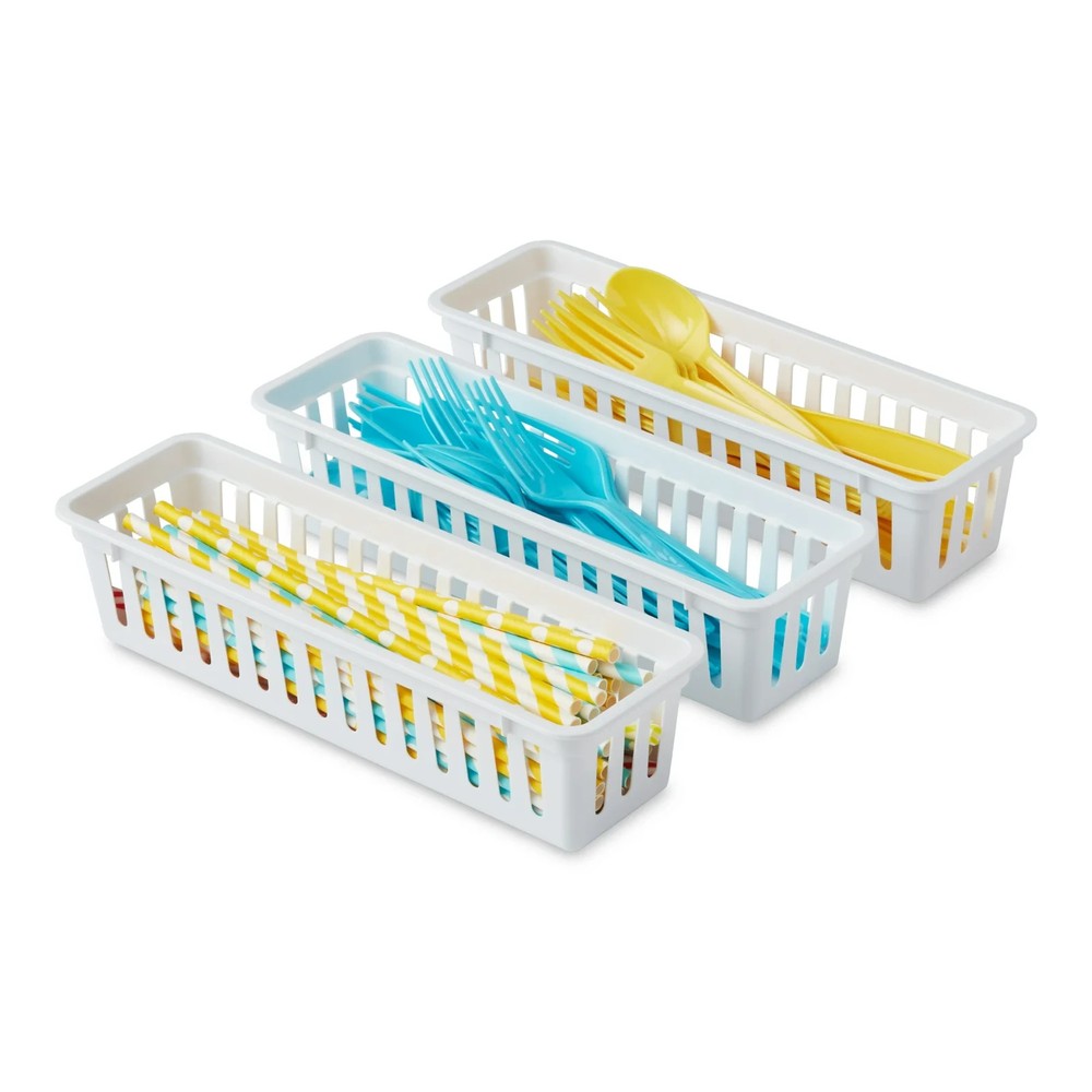 Mainstays 3-Pack Plastic Narrow Drawer Organizer Storage Baskets, Kitchen Drawer