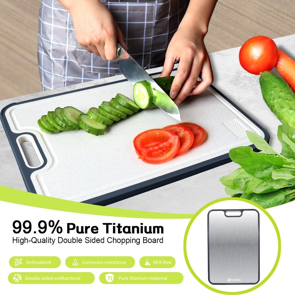 Professional Titanium Chopping Board, Non Slip Base, Kitchen Essential, Silver