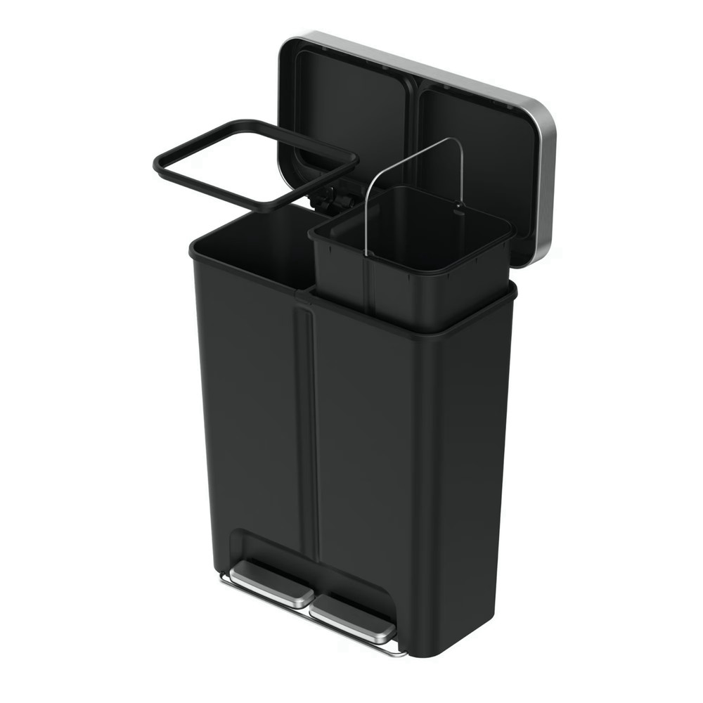 Kitchen Recycle Trash Can, 16 Gallon Plastic Dual Compartment Step Garbage Bin