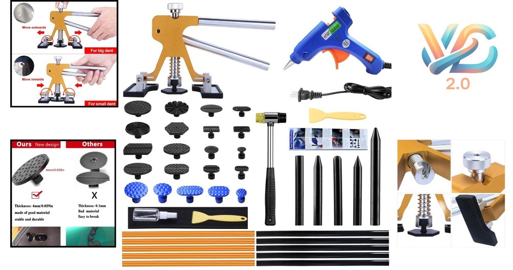 Auto Dent Puller Kit with Adjustable Golden Lifter & 21-Size Tabs