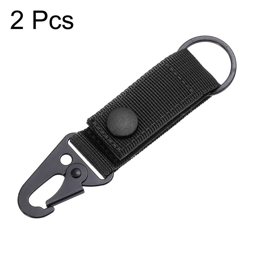 Duty Belt Key Holder, 2Pcs - Nylon Strap with Snap D-Sharp Clip Key Ring (Black)
