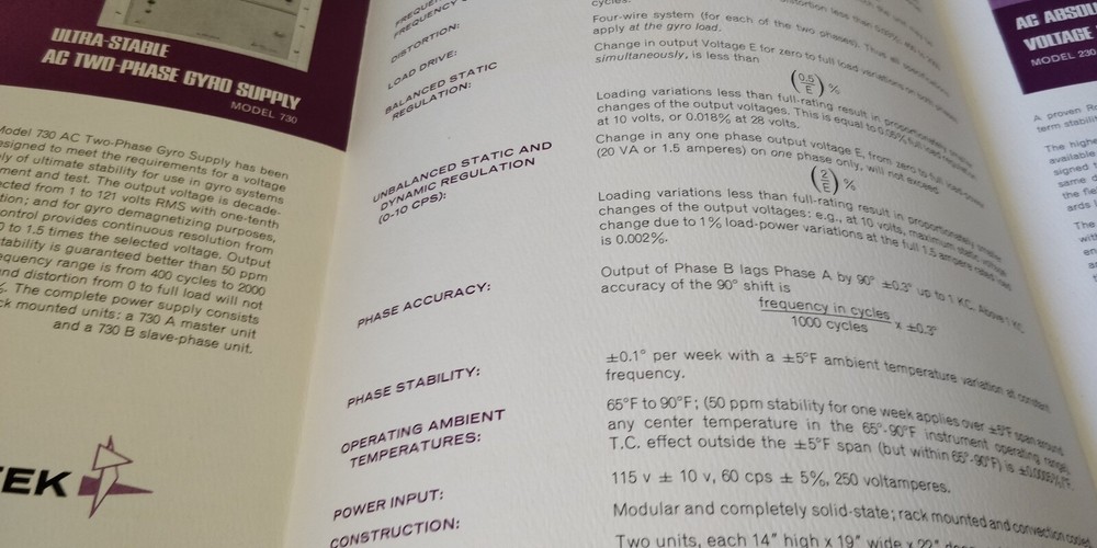 1950's Rotek ~ Gyro Supply / Microsyn Supply ~ Brochure Specs document
