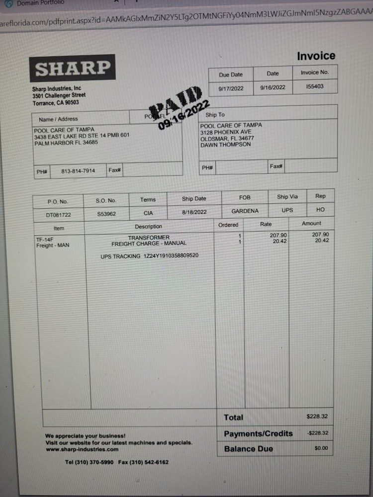Sharp transformer TF-14F