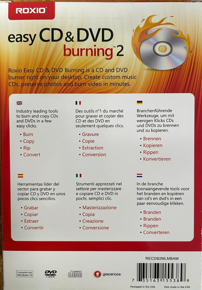 Roxio Easy CD & DVD Burning 2 - Disc Burner & Video Capture Software Brand New 
