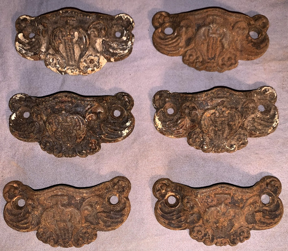 Great Set  6  Antique  Cast Iron  Bin  Cabinet  Pulls