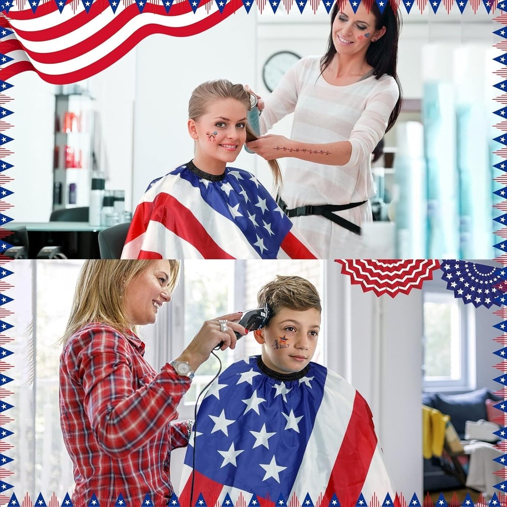Flag Pattern Barber Cape with Neck Duster Brush for Independence Day