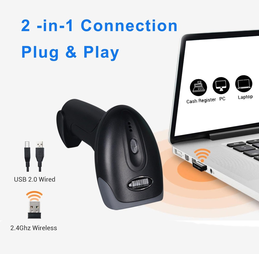 Rabitpos 1D 2D QR Barcode Scanner Wireless, Handheld Cordless Bar Codes...